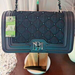 Badgley Mischka Black Quilted Shoulder Bag Denim